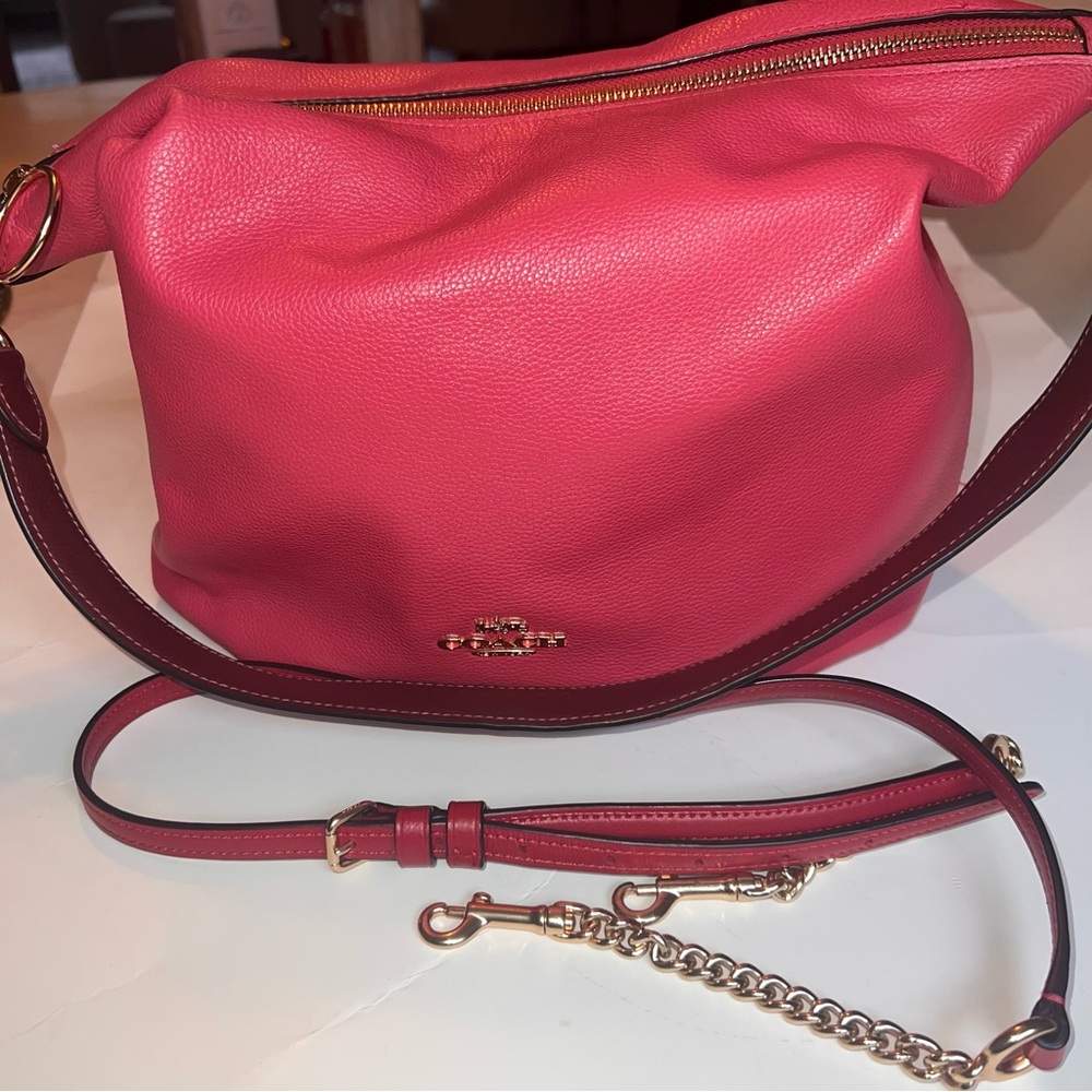 Coach Pebbled Leather Shoulder Bag in Bright Pink with Gold Hardware